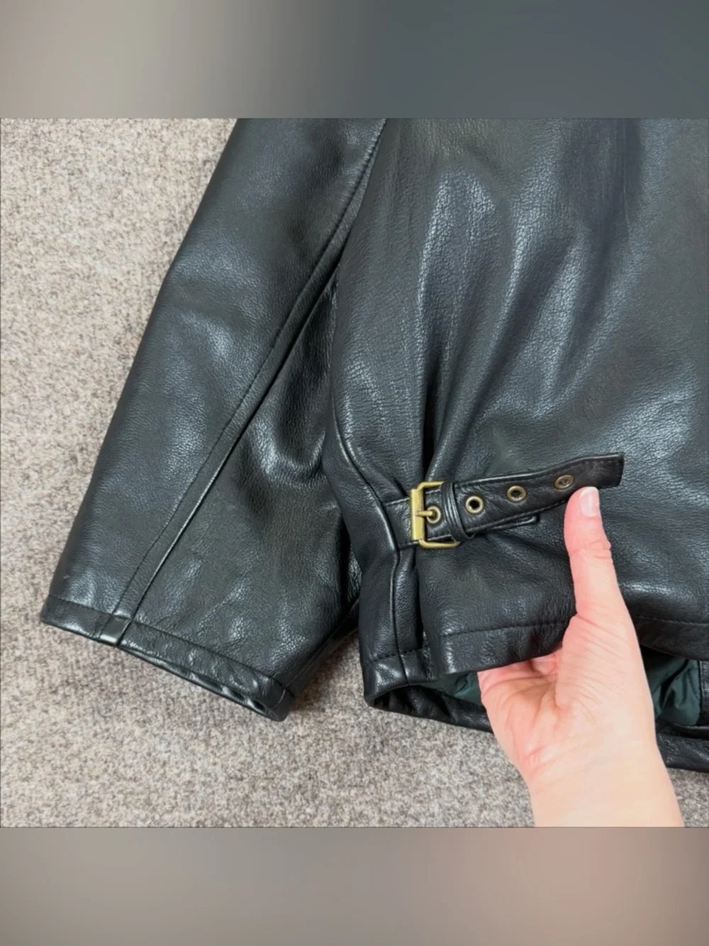 Vintage Nautica Black Leather Full Zip Moto Jacket Men’s 44 XL Waist Buckle 90s